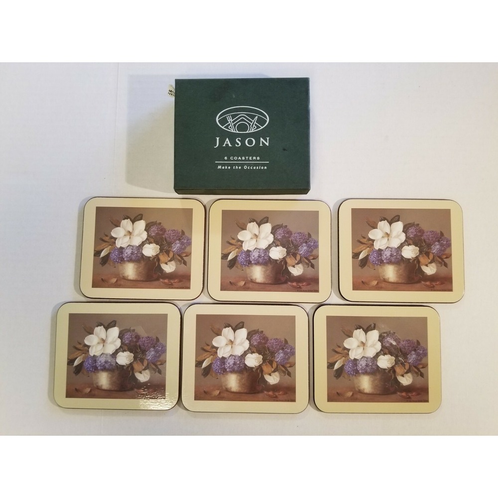 JASON 6 Coasters Set Magnolias and Hydrangeas Flowers Garden D2340